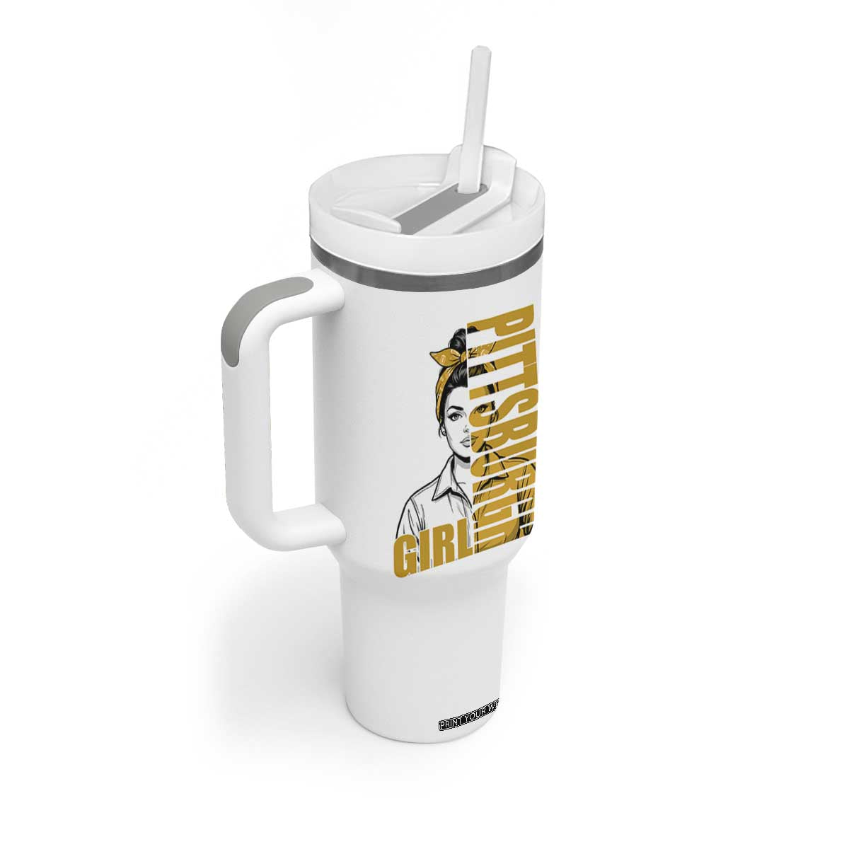 Strong Woman Football Game Day Tumbler With Handle Black And Gold City Pride
