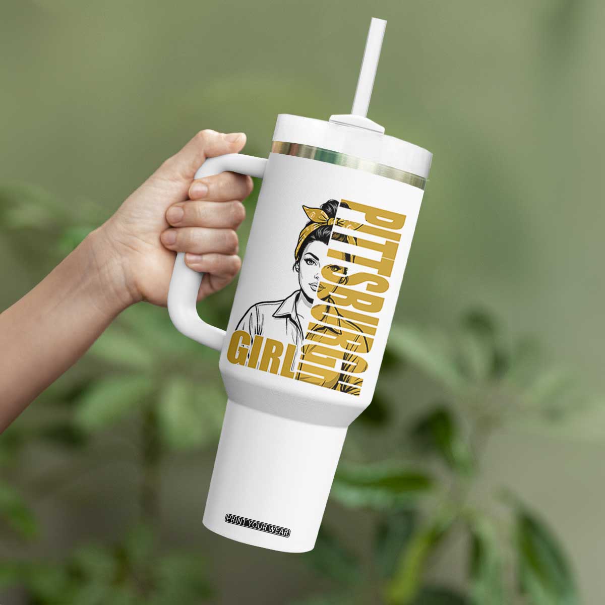 Strong Woman Football Game Day Tumbler With Handle Black And Gold City Pride