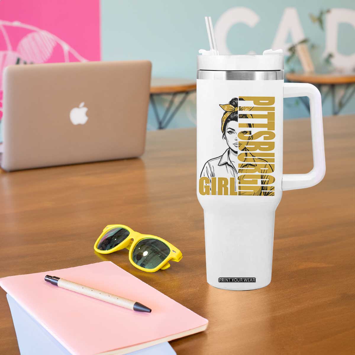 Strong Woman Football Game Day Tumbler With Handle Black And Gold City Pride