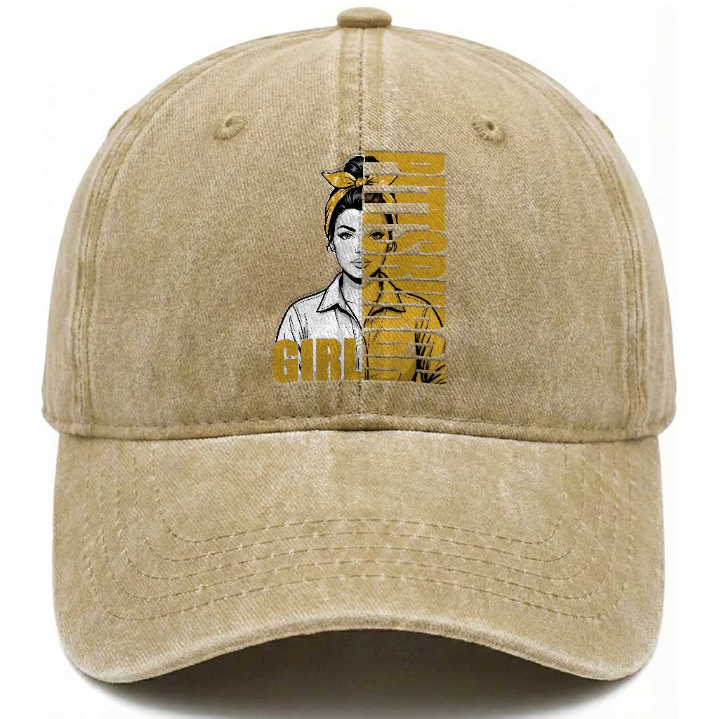 Strong Woman Football Game Day Washed Cotton Baseball Cap Black And Gold City Pride
