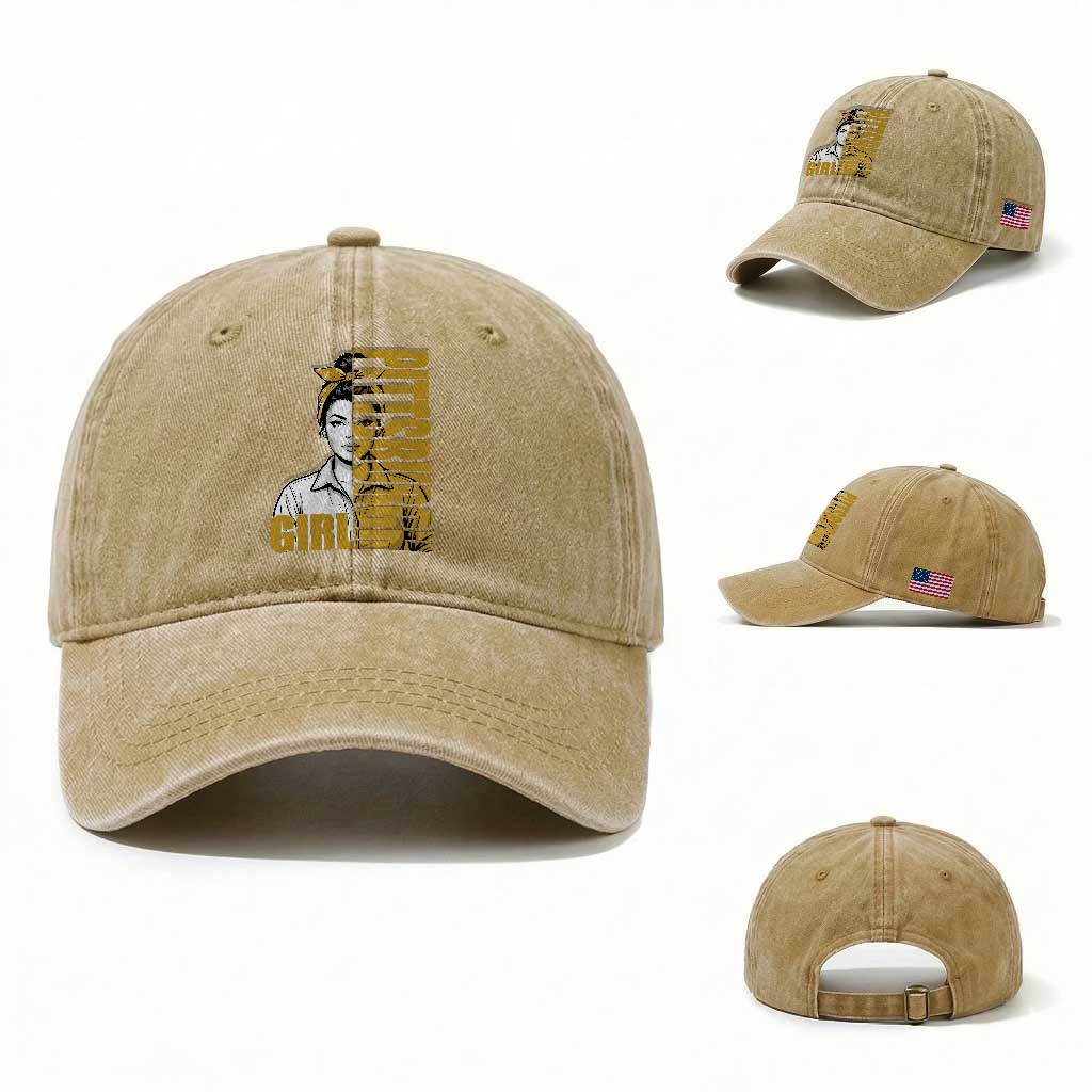 Strong Woman Football Game Day Washed Cotton Baseball Cap Black And Gold City Pride