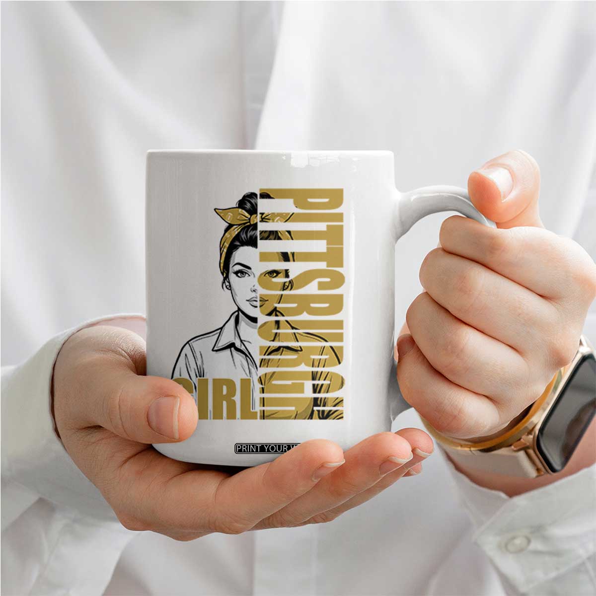 Strong Woman Football Game Day Coffee Mug Black And Gold City Pride