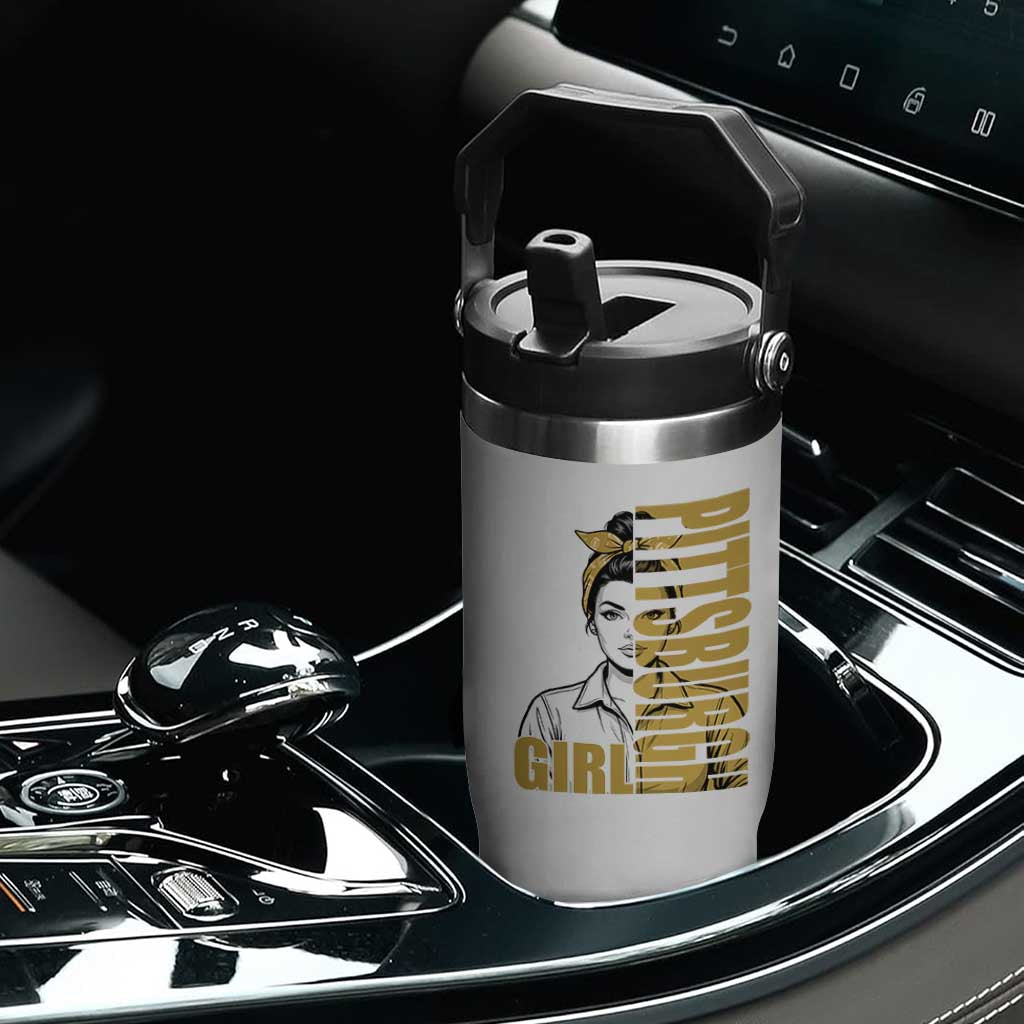 Strong Woman Football Game Day Flip Straw Tumbler Black And Gold City Pride