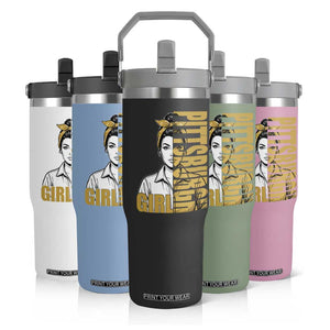 Strong Woman Football Game Day Flip Straw Tumbler Black And Gold City Pride