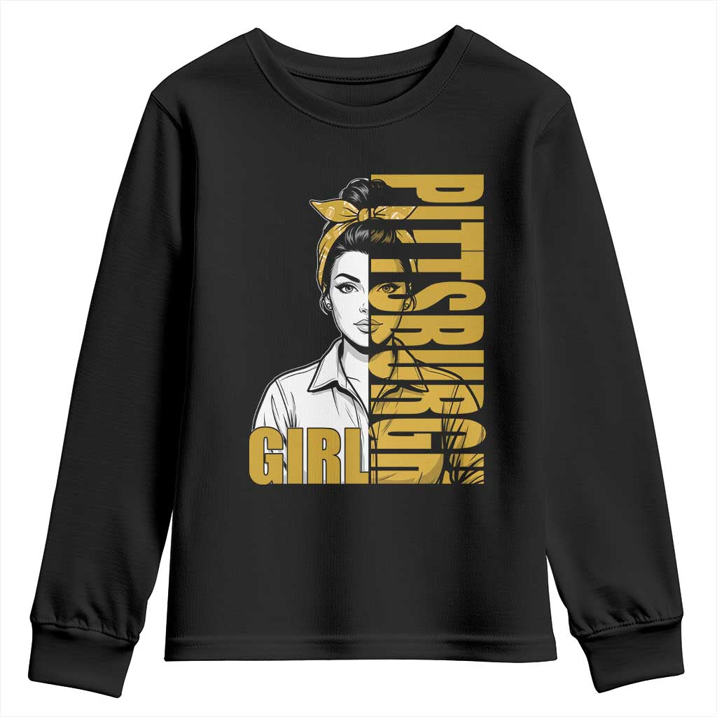 Strong Woman Football Game Day Youth Sweatshirt Black And Gold City Pride