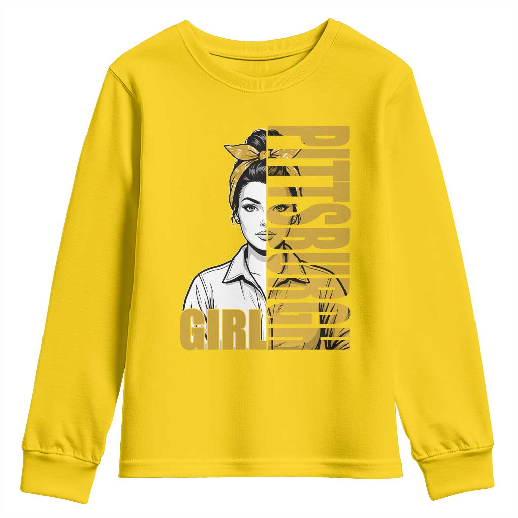 Strong Woman Football Game Day Youth Sweatshirt Black And Gold City Pride