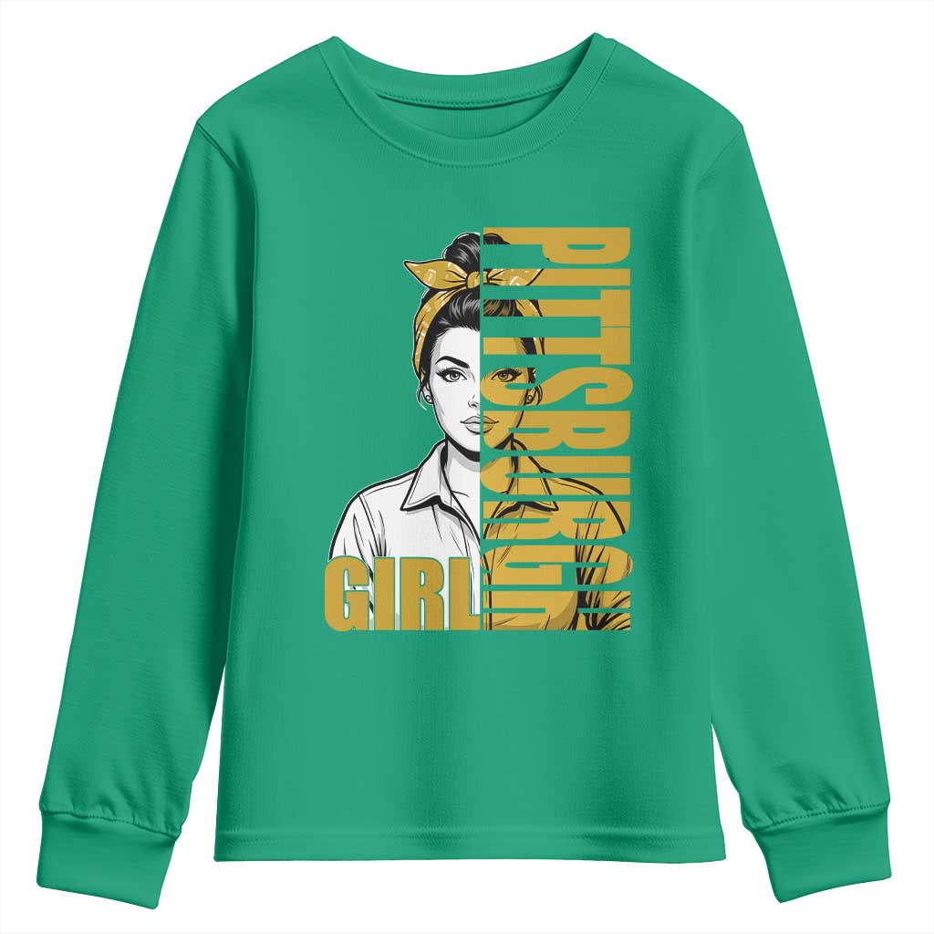Strong Woman Football Game Day Youth Sweatshirt Black And Gold City Pride