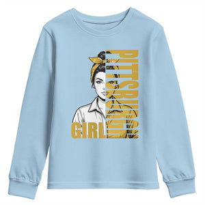 Strong Woman Football Game Day Youth Sweatshirt Black And Gold City Pride