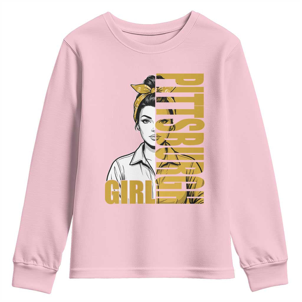 Strong Woman Football Game Day Youth Sweatshirt Black And Gold City Pride