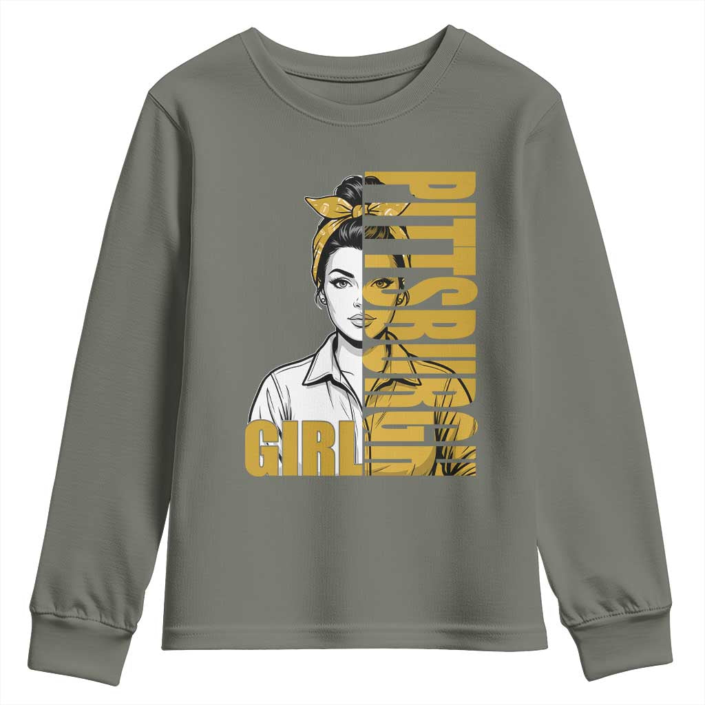 Strong Woman Football Game Day Youth Sweatshirt Black And Gold City Pride