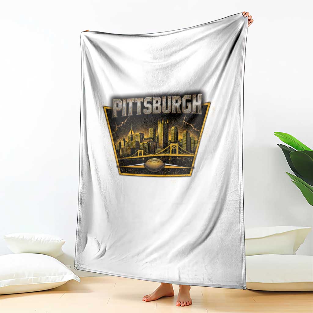 Pittsburgh Skyline Crest Graphic Throw Blanket Football Lover Gift