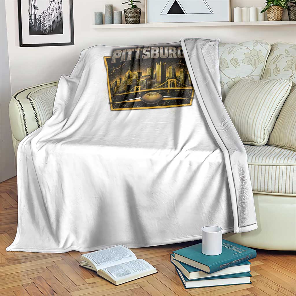 Pittsburgh Skyline Crest Graphic Throw Blanket Football Lover Gift