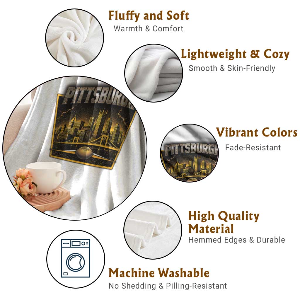 Pittsburgh Skyline Crest Graphic Throw Blanket Football Lover Gift