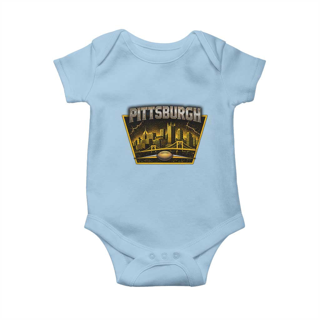 Pittsburgh Skyline Crest Graphic Baby Onesie Football Lover Gift