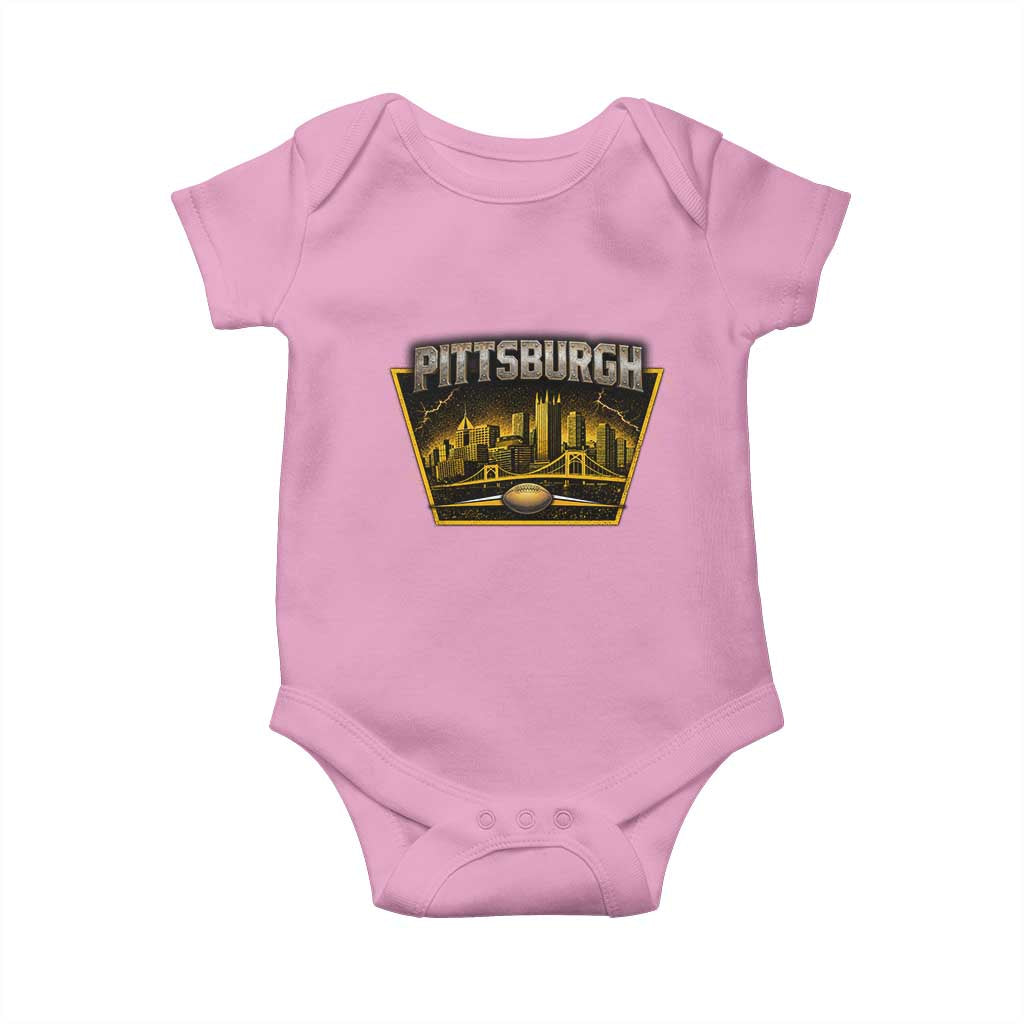 Pittsburgh Skyline Crest Graphic Baby Onesie Football Lover Gift