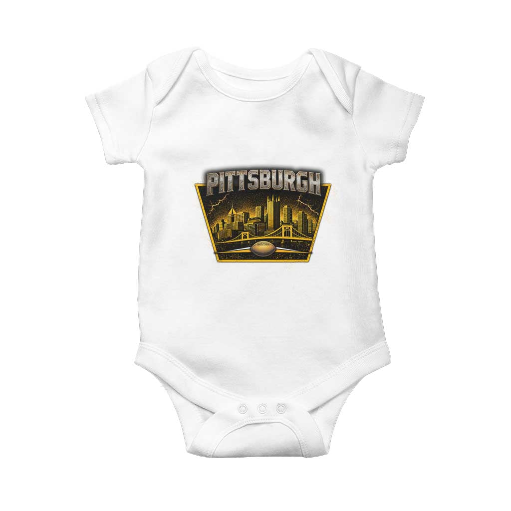 Pittsburgh Skyline Crest Graphic Baby Onesie Football Lover Gift