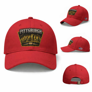 Pittsburgh Skyline Crest Graphic Baseball Cap Football Lover Gift