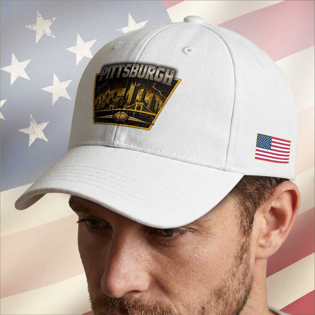 Pittsburgh Skyline Crest Graphic Baseball Cap Football Lover Gift