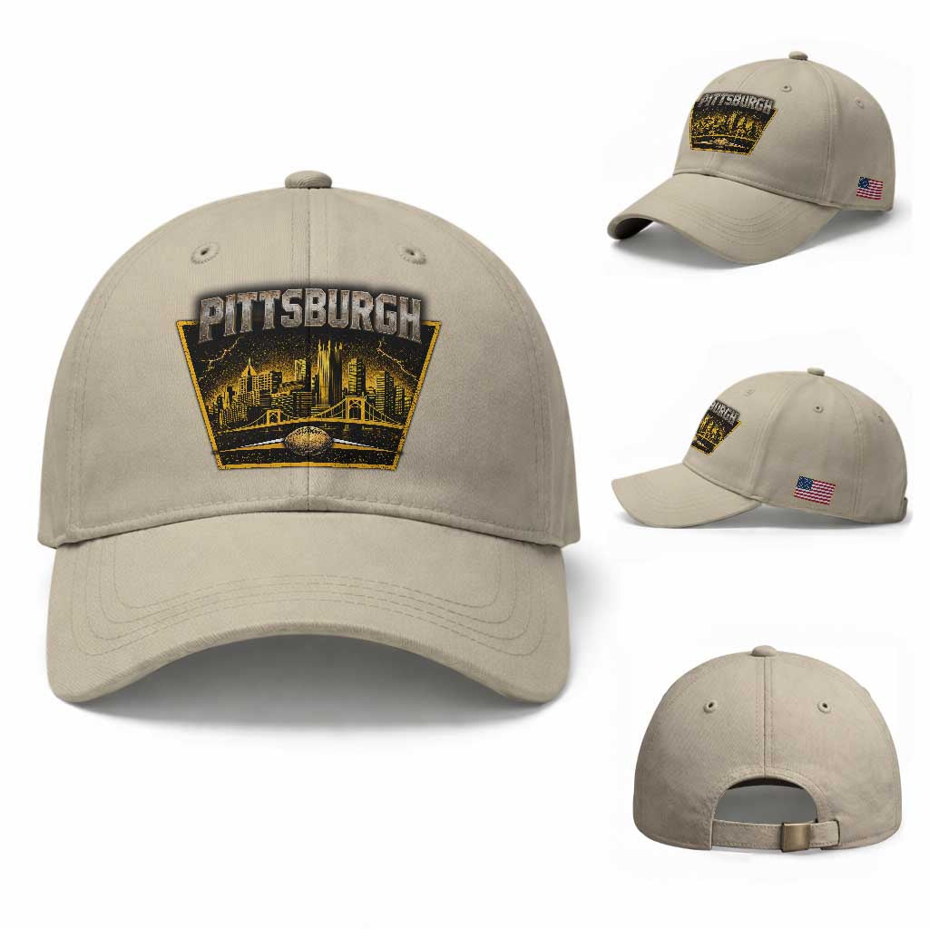 Pittsburgh Skyline Crest Graphic Baseball Cap Football Lover Gift