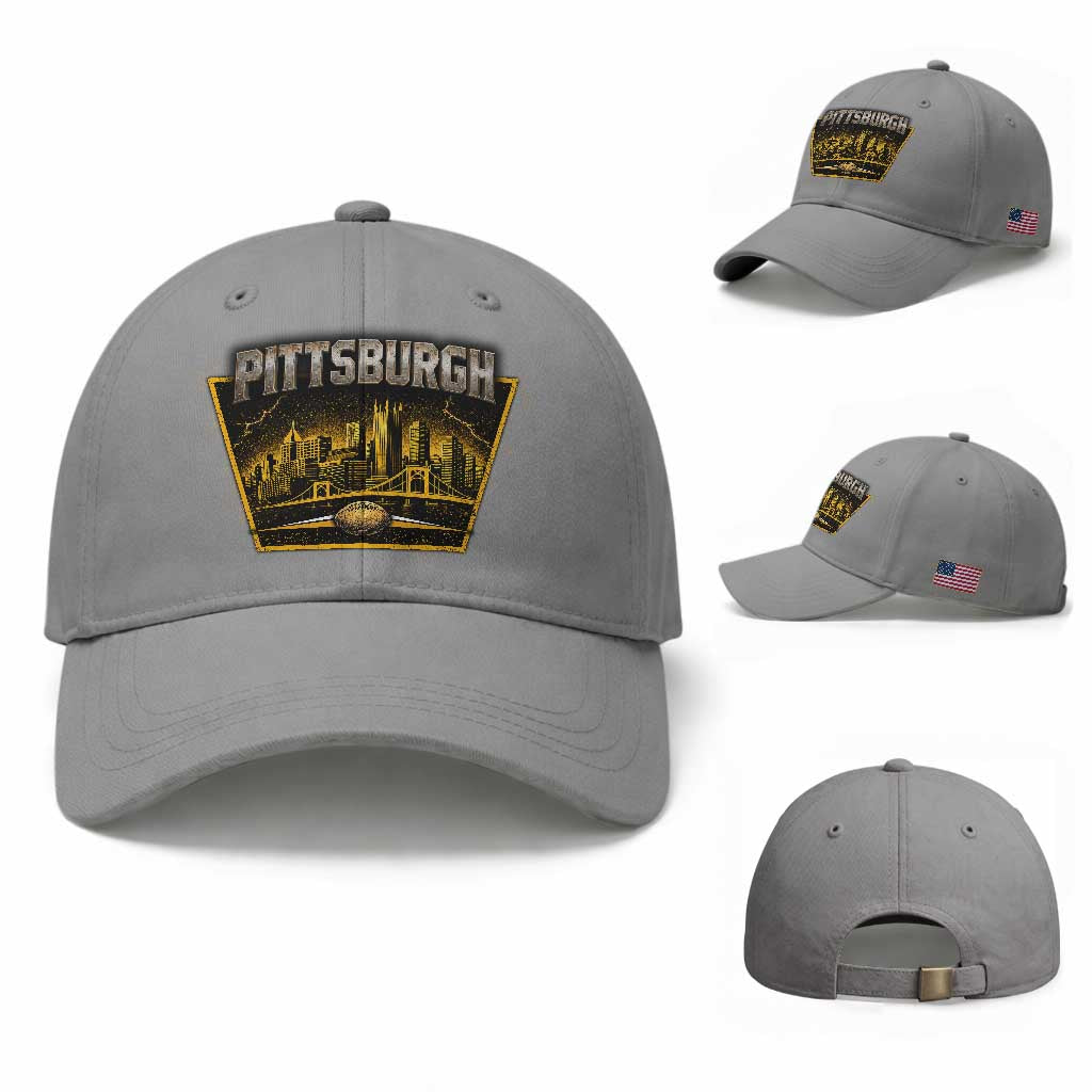 Pittsburgh Skyline Crest Graphic Baseball Cap Football Lover Gift
