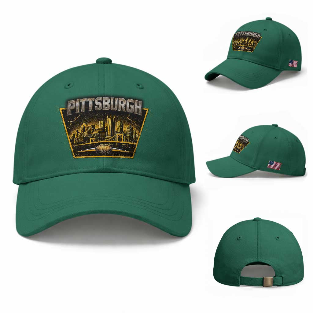 Pittsburgh Skyline Crest Graphic Baseball Cap Football Lover Gift