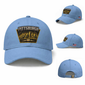 Pittsburgh Skyline Crest Graphic Baseball Cap Football Lover Gift