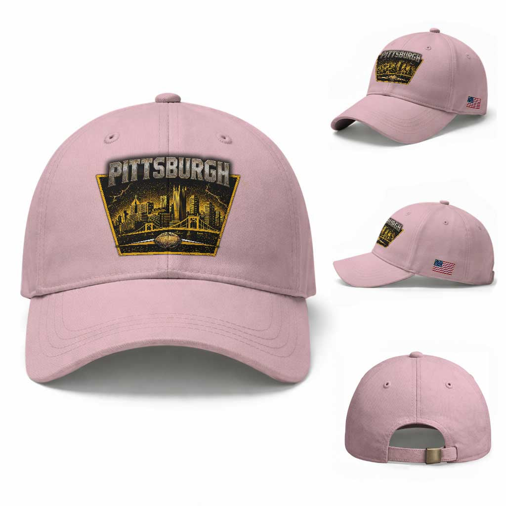 Pittsburgh Skyline Crest Graphic Baseball Cap Football Lover Gift