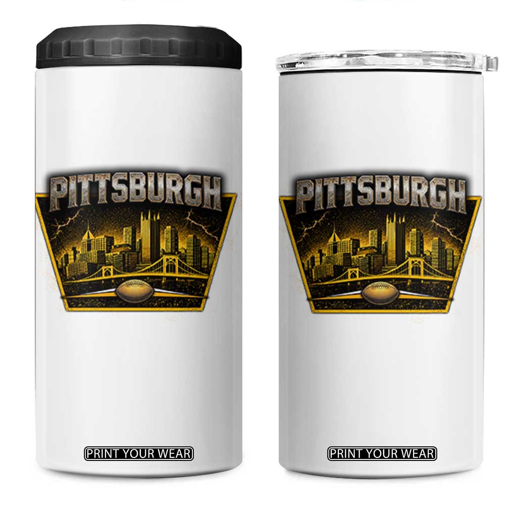 Pittsburgh Skyline Crest Graphic 4 in 1 Can Cooler Tumbler Football Lover Gift