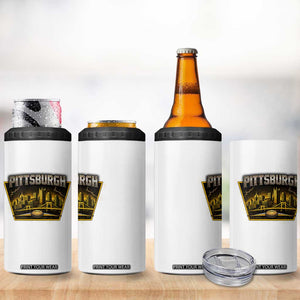 Pittsburgh Skyline Crest Graphic 4 in 1 Can Cooler Tumbler Football Lover Gift
