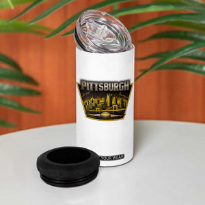 Pittsburgh Skyline Crest Graphic 4 in 1 Can Cooler Tumbler Football Lover Gift