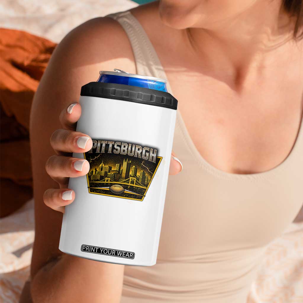 Pittsburgh Skyline Crest Graphic 4 in 1 Can Cooler Tumbler Football Lover Gift