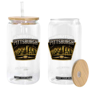 Pittsburgh Skyline Crest Graphic Glass Can Football Lover Gift