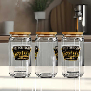 Pittsburgh Skyline Crest Graphic Glass Can Football Lover Gift