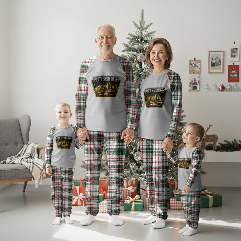 Pittsburgh Skyline Crest Graphic Plaid Pajama Set Football Lover Gift