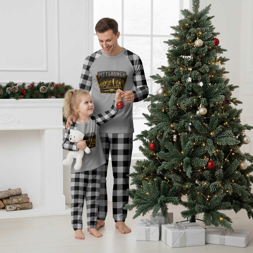 Pittsburgh Skyline Crest Graphic Plaid Pajama Set Football Lover Gift