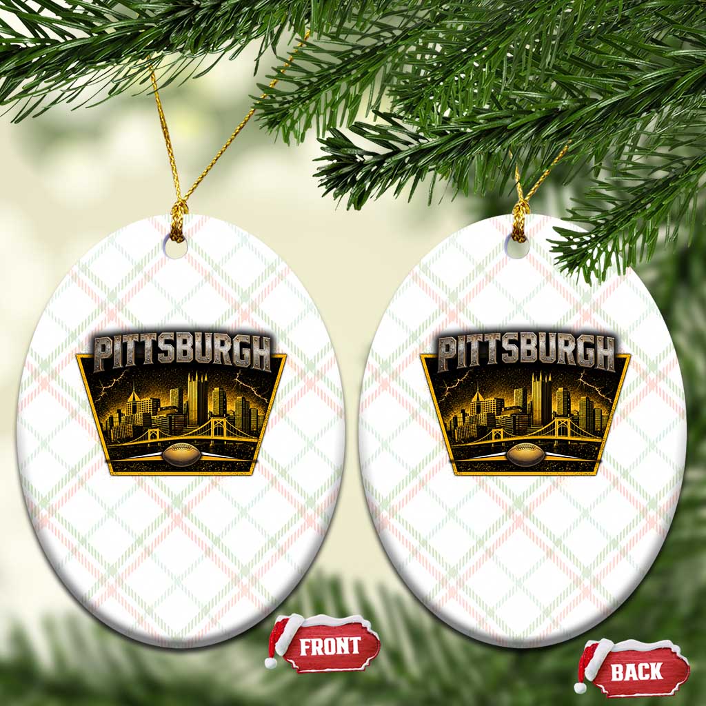 Pittsburgh Skyline Crest Graphic Ceramic Ornament Football Lover Gift