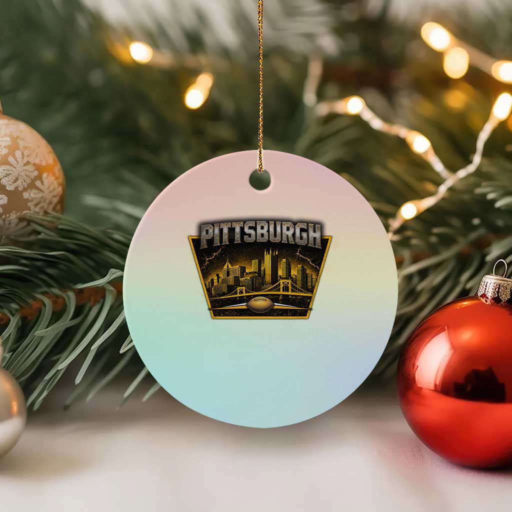 Pittsburgh Skyline Crest Graphic Ceramic Ornament Football Lover Gift