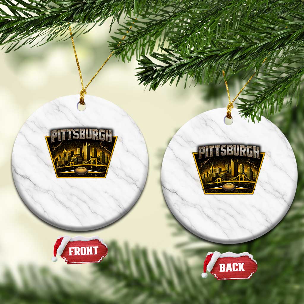 Pittsburgh Skyline Crest Graphic Ceramic Ornament Football Lover Gift