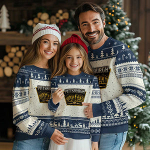 Pittsburgh Skyline Crest Graphic Ugly Christmas Sweater Football Lover Gift