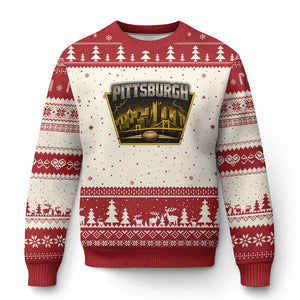Pittsburgh Skyline Crest Graphic Ugly Christmas Sweater Football Lover Gift
