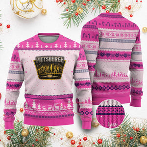 Pittsburgh Skyline Crest Graphic Ugly Christmas Sweater Football Lover Gift