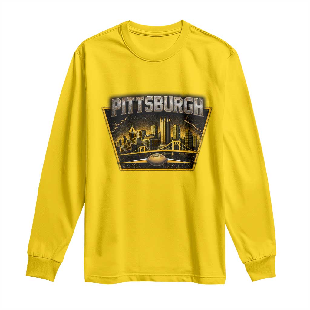 Pittsburgh Skyline Crest Graphic Long Sleeve Shirt Football Lover Gift