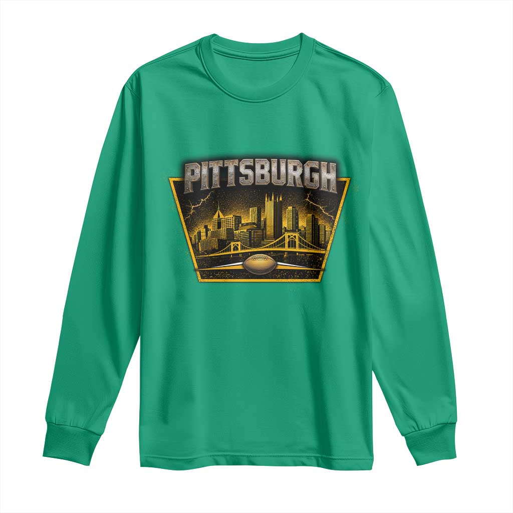 Pittsburgh Skyline Crest Graphic Long Sleeve Shirt Football Lover Gift
