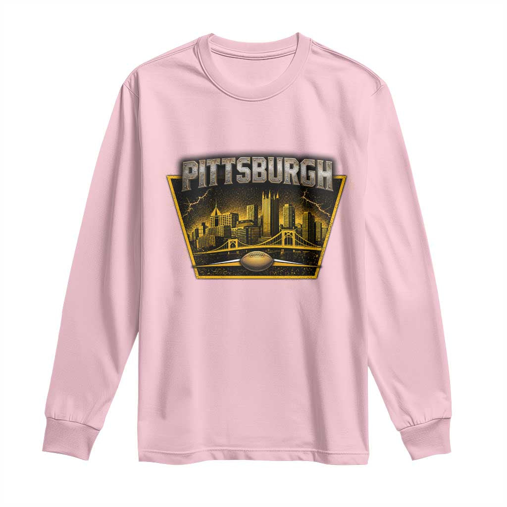 Pittsburgh Skyline Crest Graphic Long Sleeve Shirt Football Lover Gift