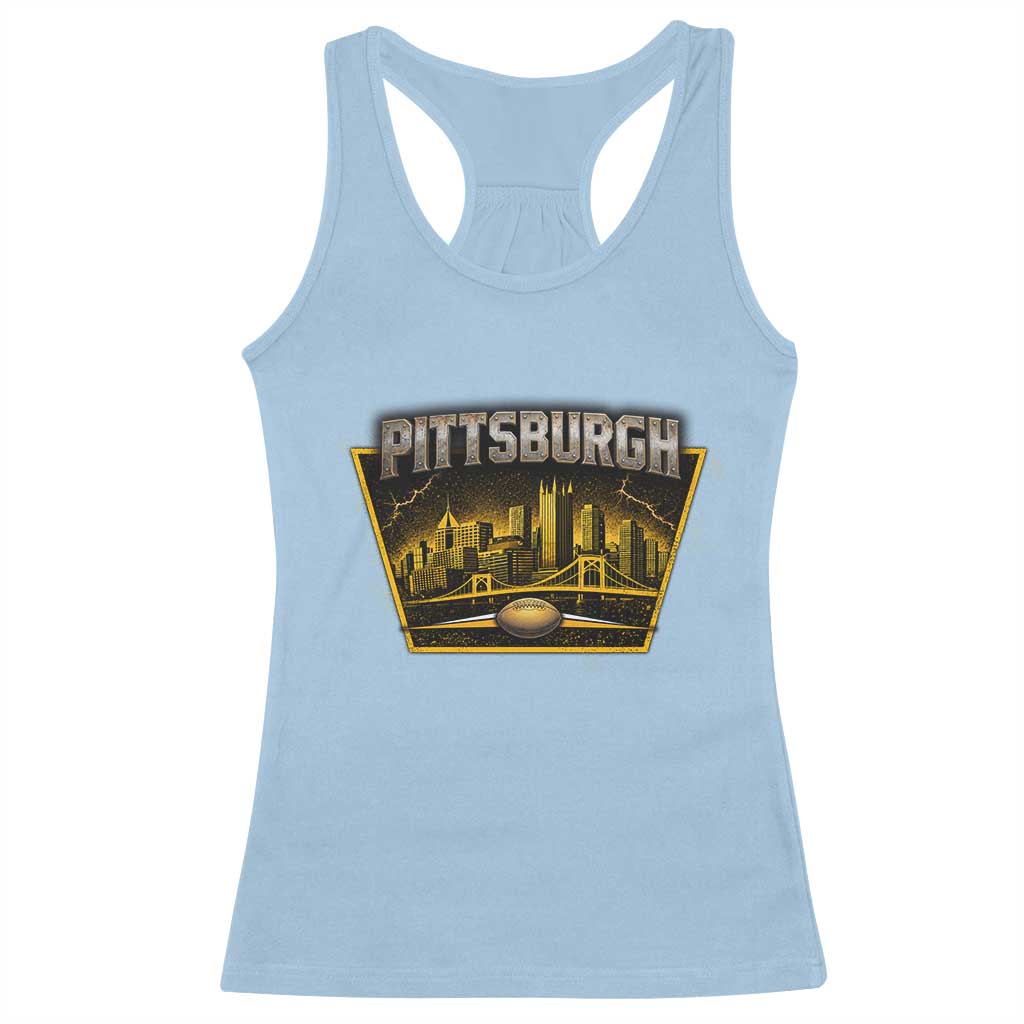 Pittsburgh Skyline Crest Graphic Racerback Tank Top Football Lover Gift