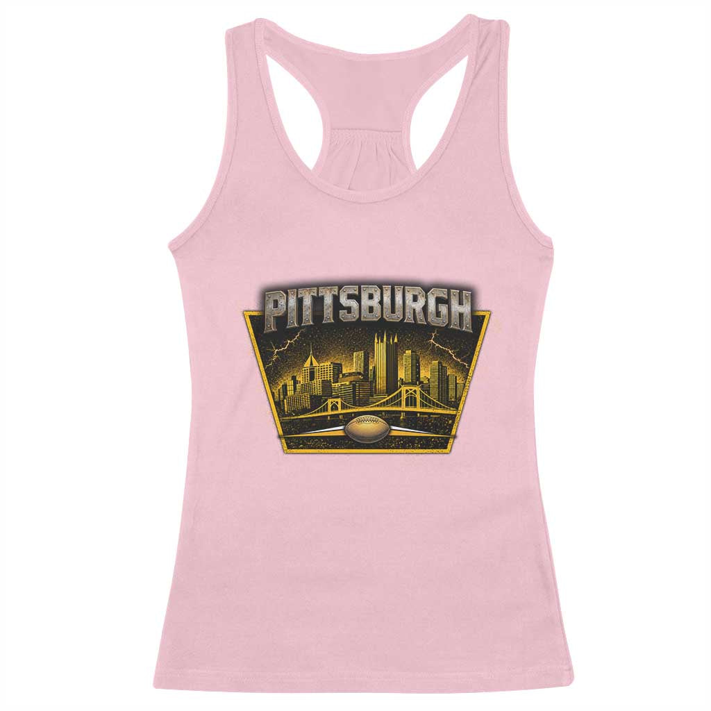 Pittsburgh Skyline Crest Graphic Racerback Tank Top Football Lover Gift