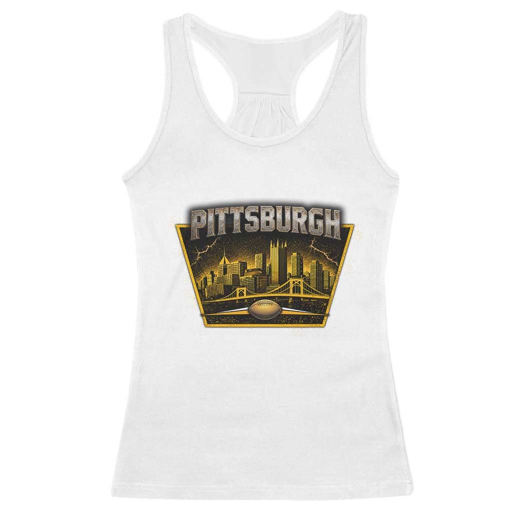 Pittsburgh Skyline Crest Graphic Racerback Tank Top Football Lover Gift