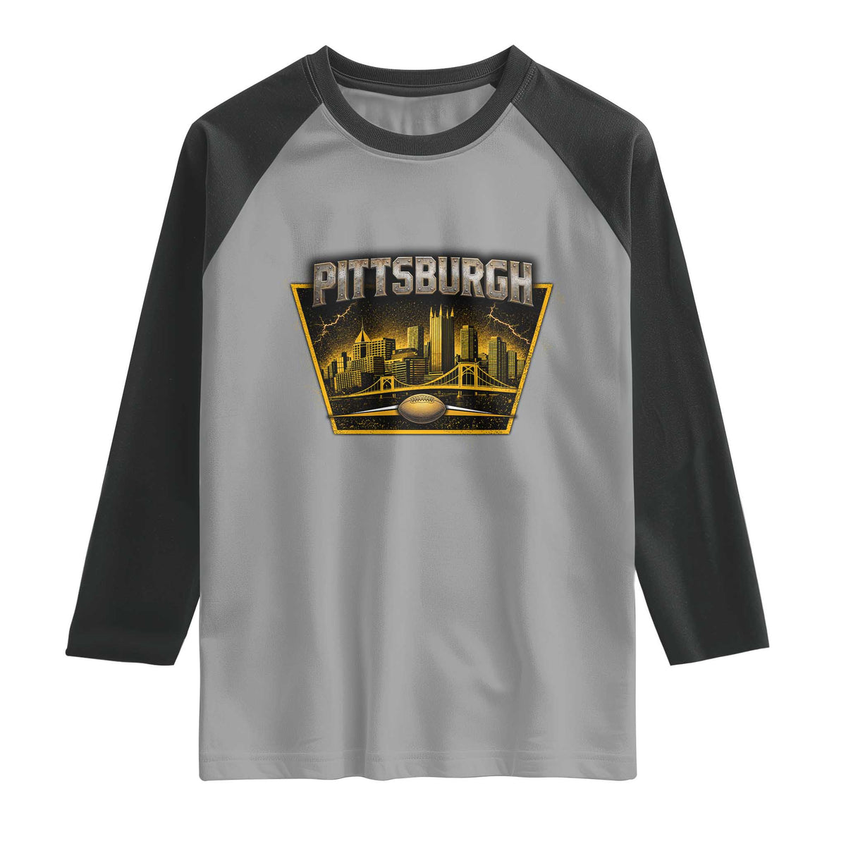 Pittsburgh Skyline Crest Graphic Raglan Shirt Football Lover Gift