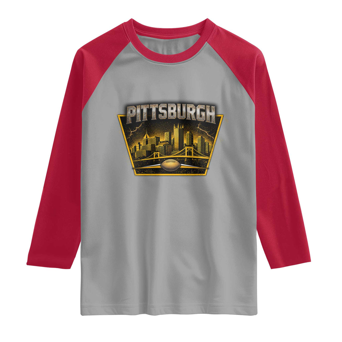 Pittsburgh Skyline Crest Graphic Raglan Shirt Football Lover Gift