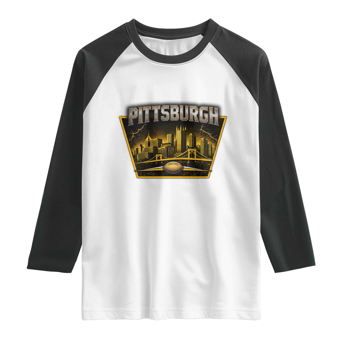 Pittsburgh Skyline Crest Graphic Raglan Shirt Football Lover Gift